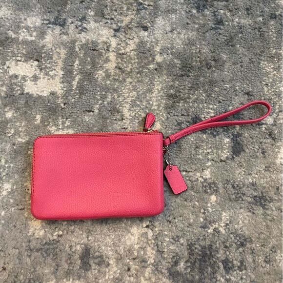 Coach Wristlet Double Zipper Small Wallet Pebbled Leather Watermelon #H1781 - Picture 2 of 15